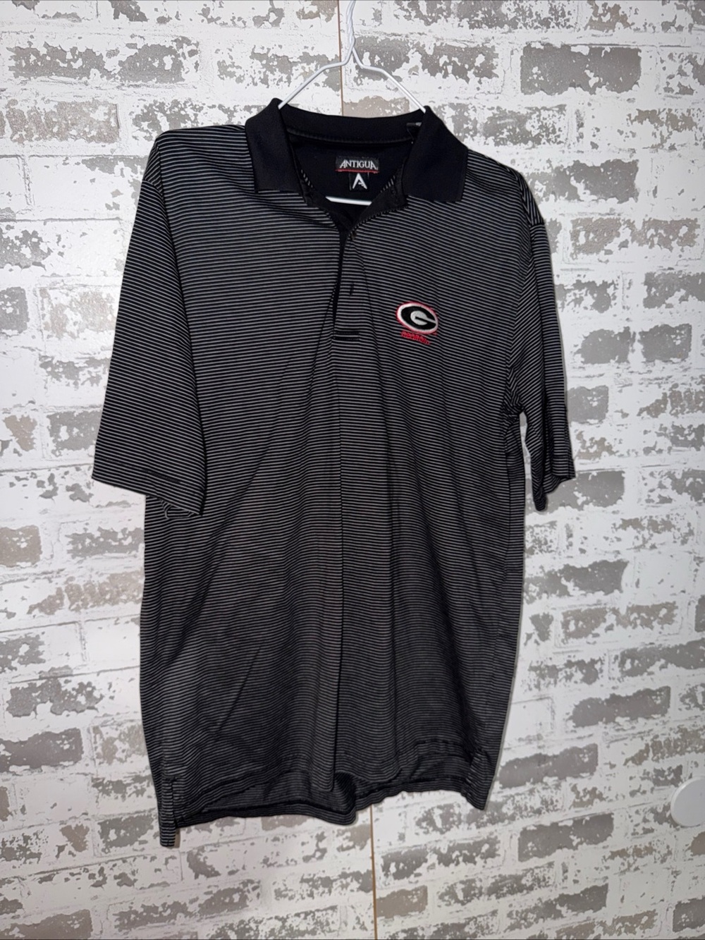 Antigua Black and Gray Striped Georgia Bulldogs Polo